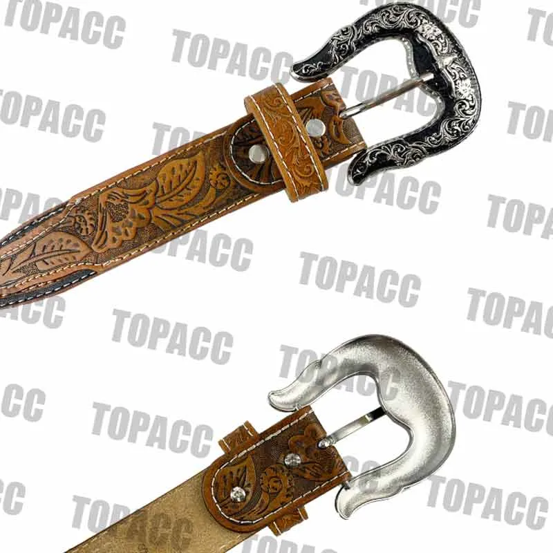 TOPACC Western Super Concho Silver Longhorn Cow Bull Brown Country Belts Genuine Leather
