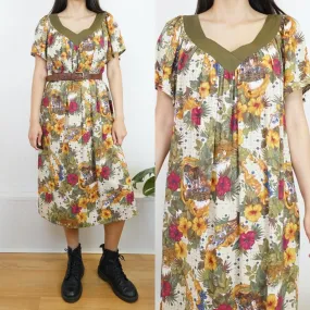 Vintage floral Dress size M-L v neck