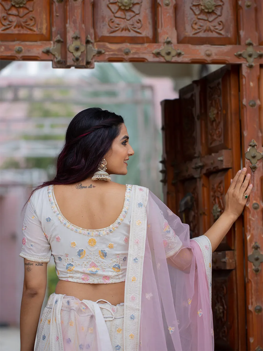 White Color  Lucknowi Work Georgette Chaniya Choli