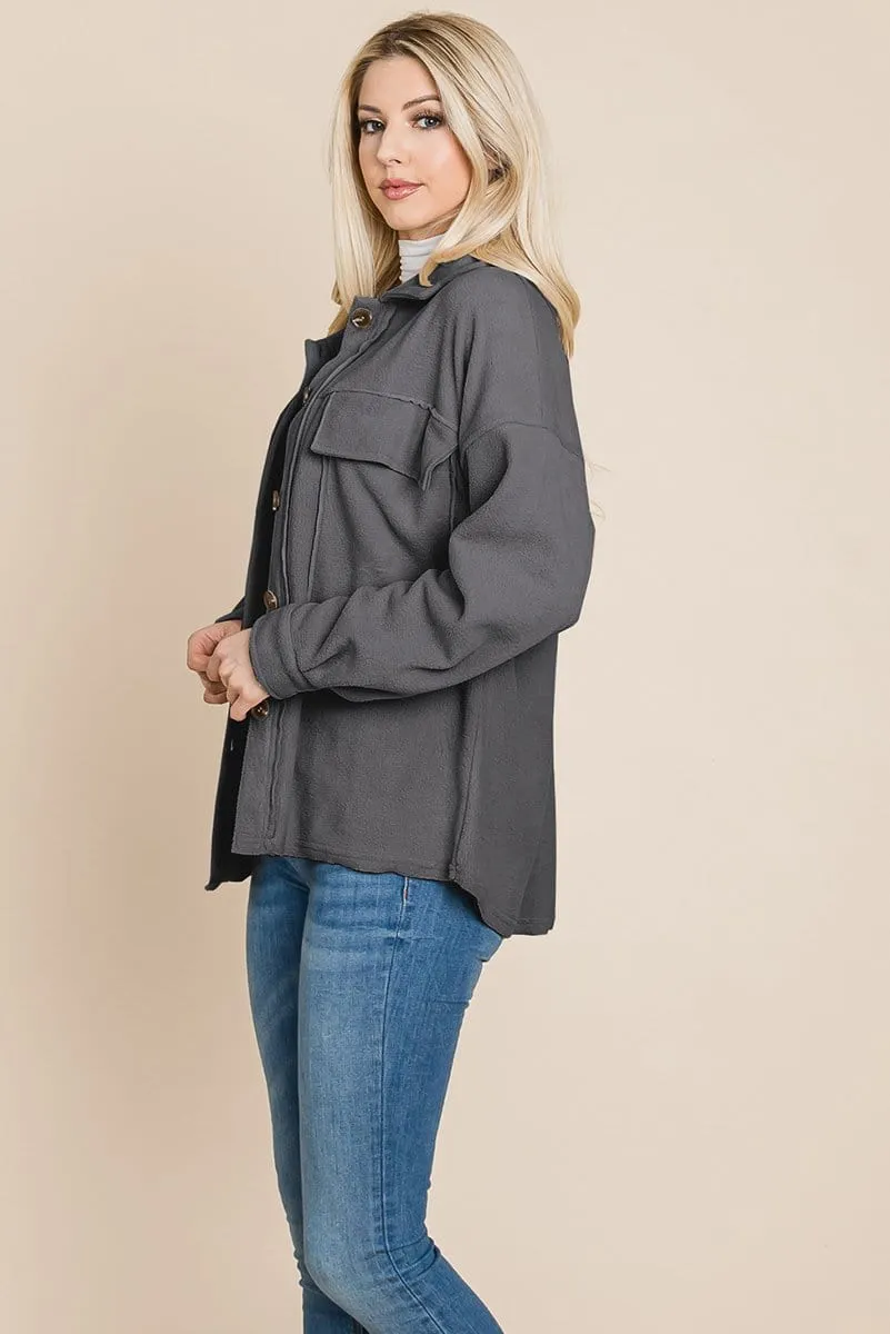 Women's Fleece Jacket with Lapel Buttons