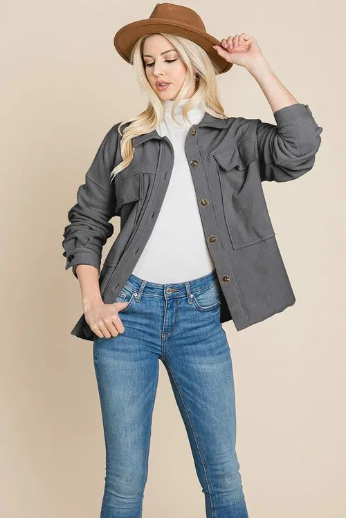 Women's Fleece Jacket with Lapel Buttons