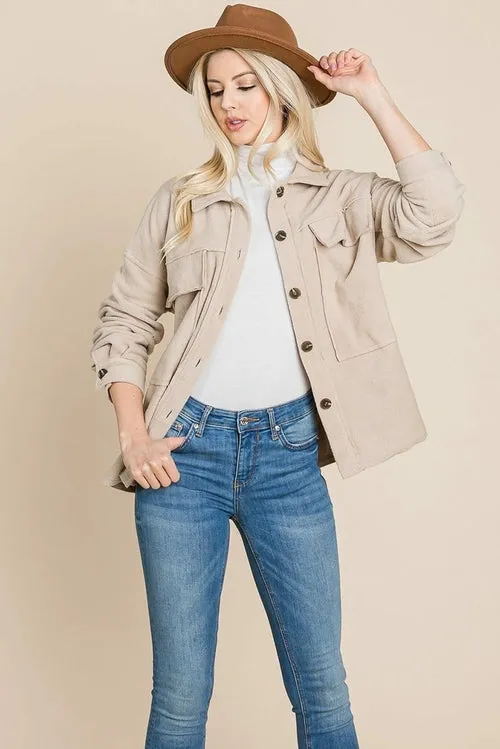 Women's Fleece Jacket with Lapel Buttons