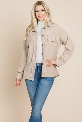 Women's Fleece Jacket with Lapel Buttons