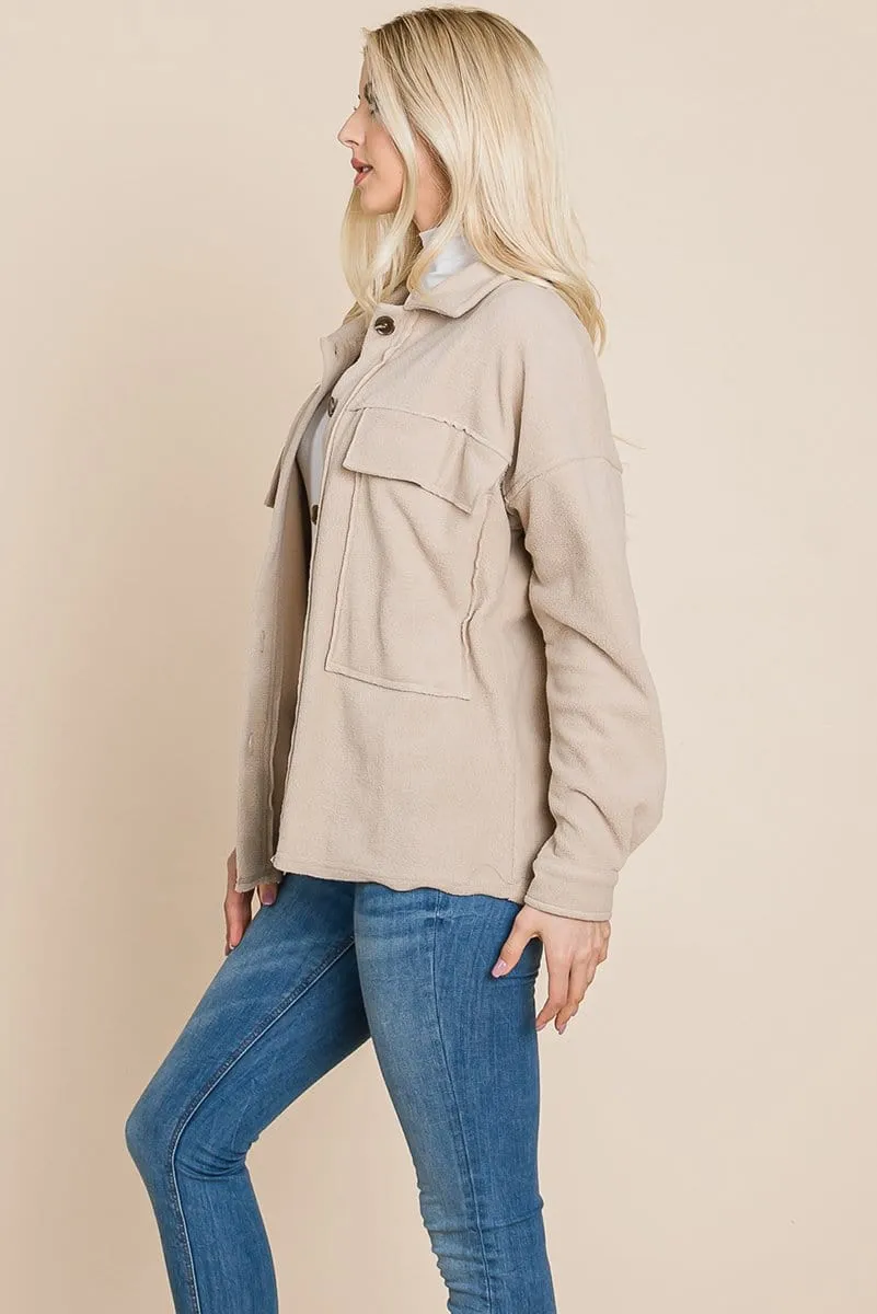 Women's Fleece Jacket with Lapel Buttons