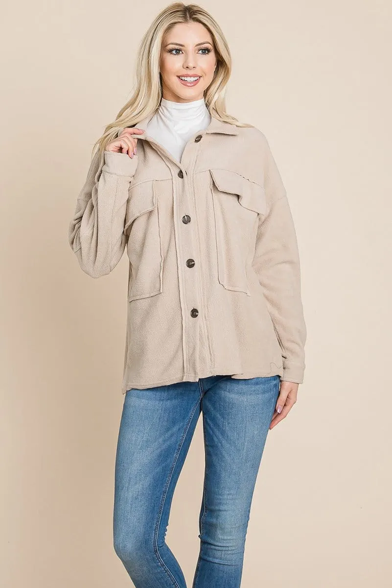 Women's Fleece Jacket with Lapel Buttons