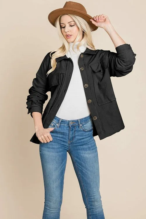 Women's Fleece Jacket with Lapel Buttons