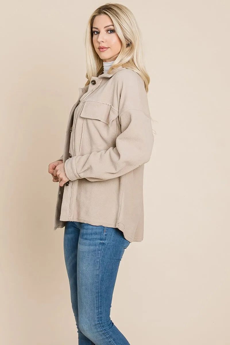 Women's Fleece Jacket with Lapel Buttons