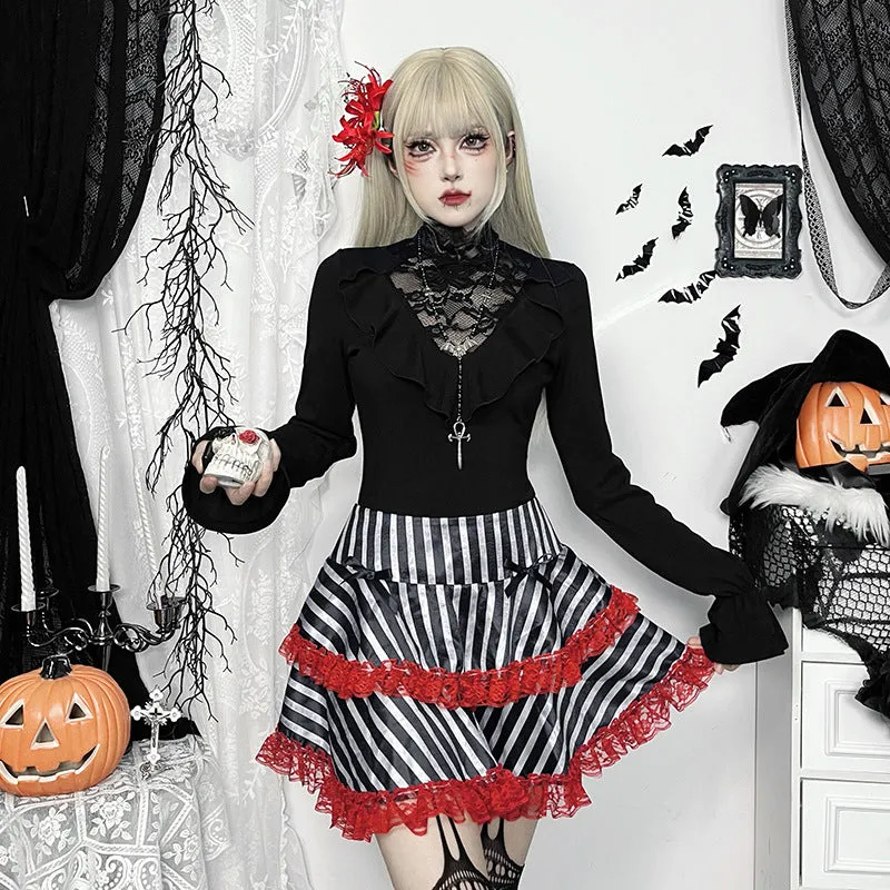 Women's Grunge Striped Layered Lace Splice Skirt