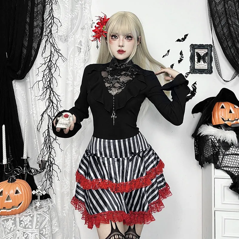 Women's Grunge Striped Layered Lace Splice Skirt