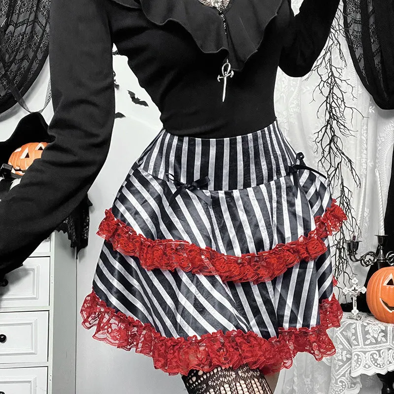 Women's Grunge Striped Layered Lace Splice Skirt