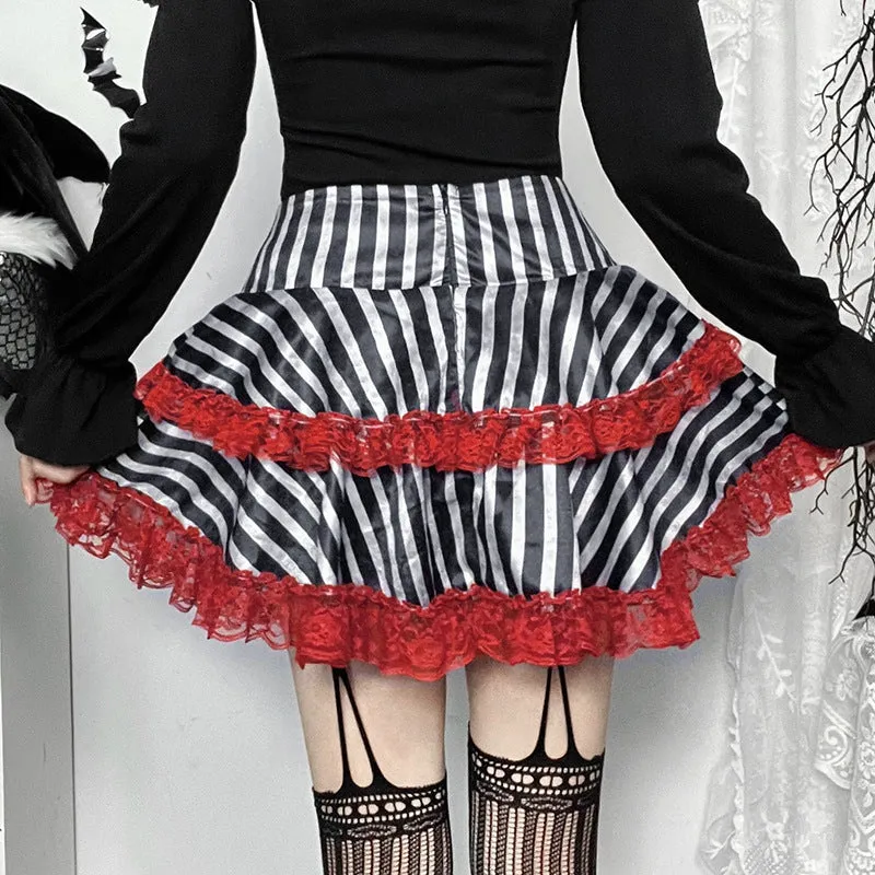 Women's Grunge Striped Layered Lace Splice Skirt