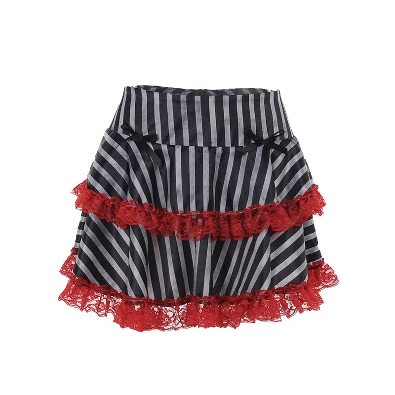 Women's Grunge Striped Layered Lace Splice Skirt